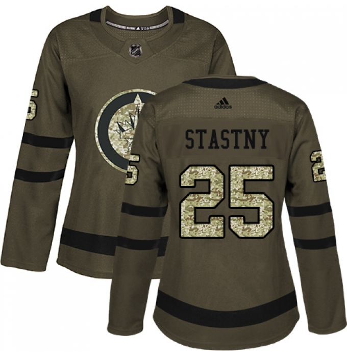 Women's Adidas Winnipeg Jets #25 Paul Stastny Authentic Green Salute to Service NHL Jersey