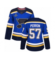 Women's St. Louis Blues #57 David Perron Authentic Royal Blue Home 2019 Stanley Cup Champions Hockey Jersey