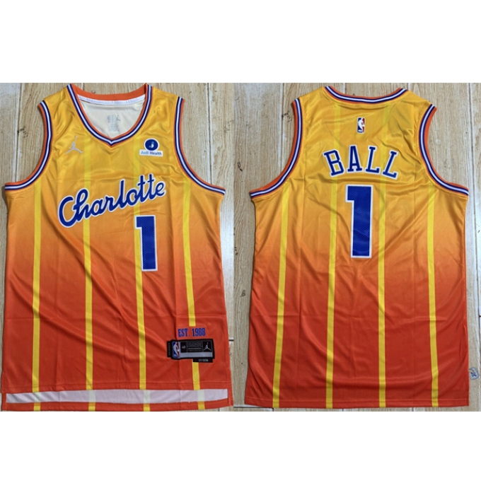 Men's Charlotte Hornets #1 LaMelo Ball Orange 2025-26 City Edition Stitched Basketball Jersey