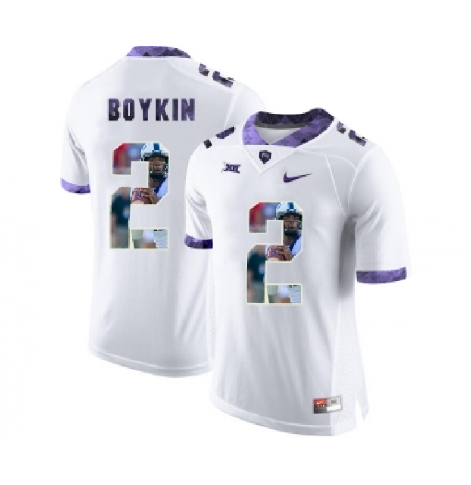 TCU Horned Frogs 2 Trevone Boykin White With Portrait Print College Football Limited Jersey