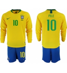 2018-19 Brazil 10 PELE Home Long Sleeve Soccer Jersey