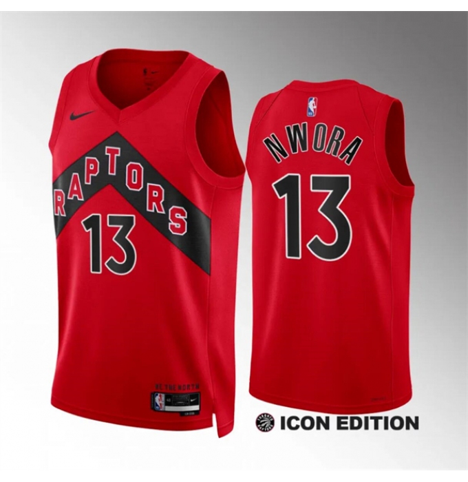 Men's Toronto Raptors #13 Jordan Nwora Red Icon Edition Stitched Basketball Jersey
