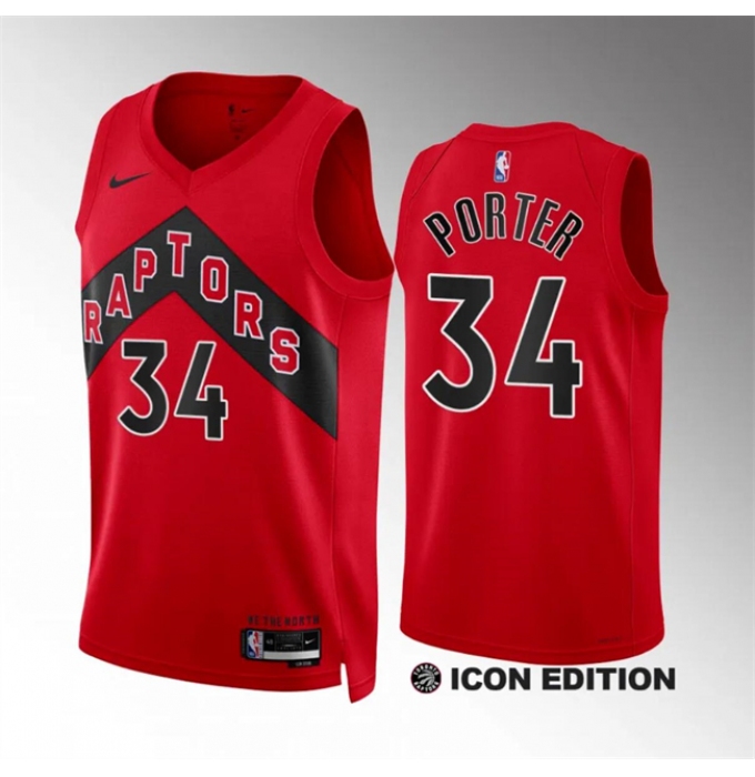 Men's Toronto Raptors #34 Jontay Porter Red Icon Edition Stitched Basketball Jersey
