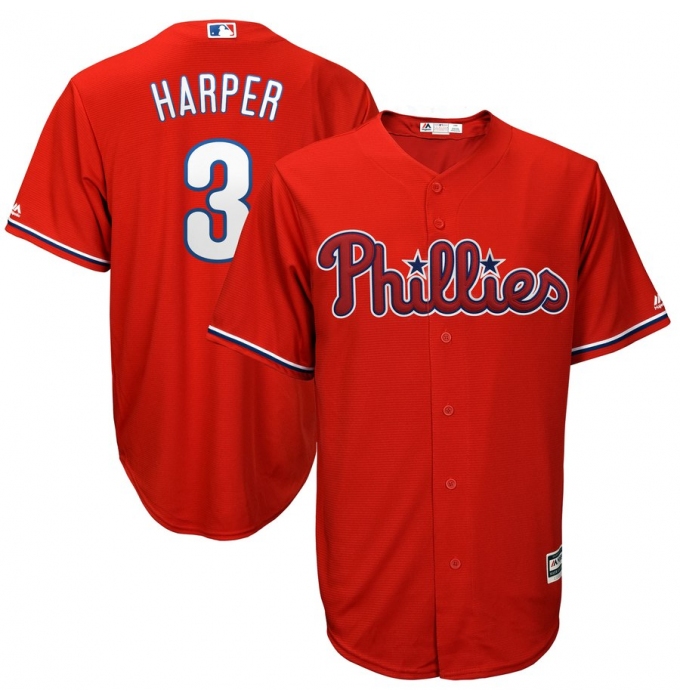 Men's Philadelphia Phillies #3 Bryce Harper Majestic Scarlet Official Cool Base RED Player Jersey