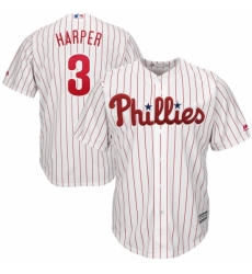 Men's Philadelphia Phillies #3 Bryce Harper Majestic WhiteRed Strip Home Official Cool Base Player