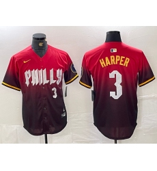 Men's Philadelphia Phillies #3 Bryce Harper Red 2024 City Player Number Cool Base Jersey