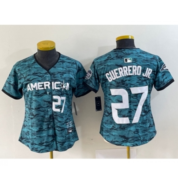 Women's Toronto Blue Jays #27 Vladimir Guerrero Jr Number Teal 2023 All Star Cool Base Stitched Jersey