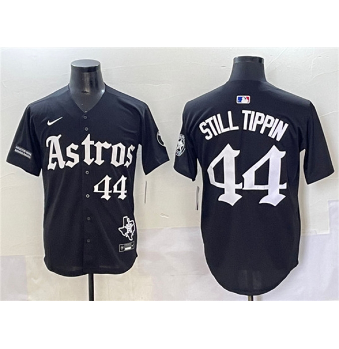 Men's Houston Astros #44 Still Tippin Black Gothic 'Houston Born Barrio Raised' Limited Stitched Baseball Jersey