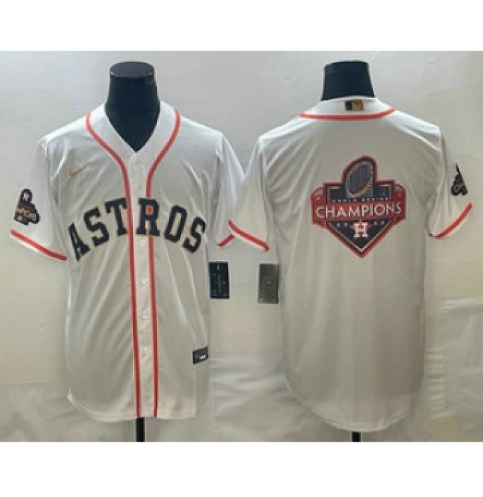 Men's Houston Astros Big Logo 2023 White Gold World Serise Champions Cool Base Stitched Jersey