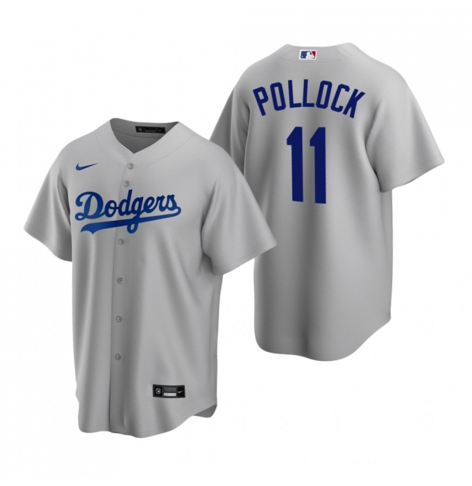 Men's Nike Los Angeles Dodgers #11 A.J. Pollock Gray Alternate Stitched Baseball Jersey