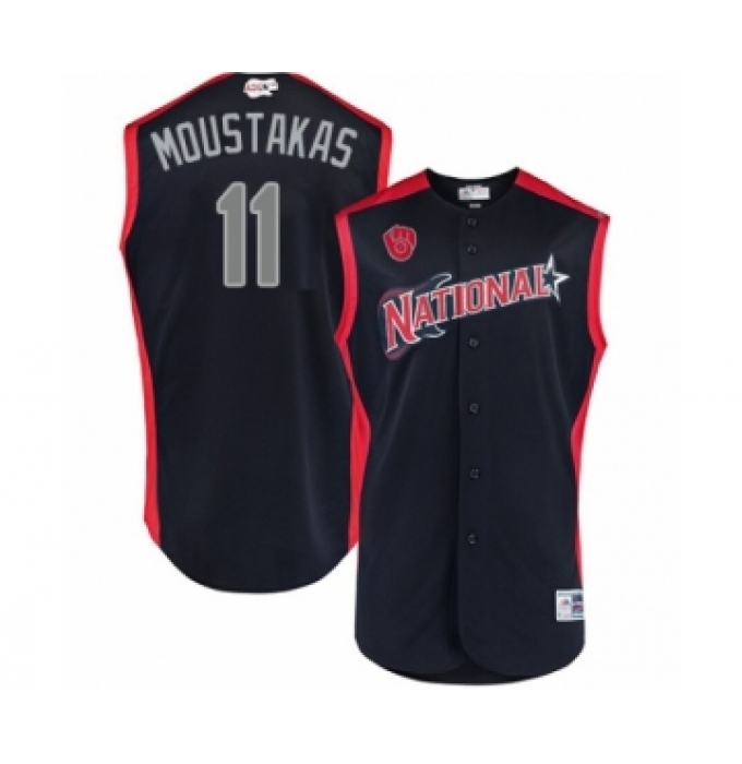 Men's Milwaukee Brewers #11 Mike Moustakas Authentic Navy Blue National League 2019 Baseball All-Star Jersey