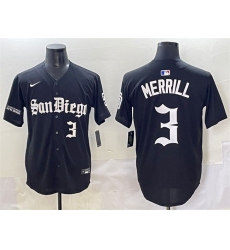 Men's San Diego Padres #3 Jackson Merrill Black Gothic Edition Vapor Limited Stitched Baseball Jersey