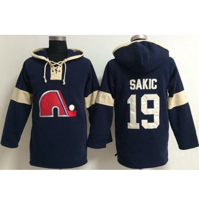 Quebec Nordiques #19 Joe Sakic Blue Pullover NHL Hoodie