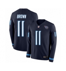 Men's Tennessee Titans #11 A.J. Brown Limited Navy Blue Therma Long Sleeve Football Jersey