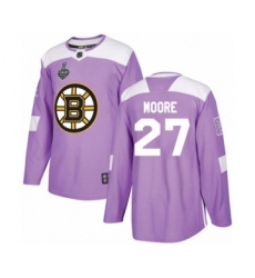 Men's Boston Bruins #27 John Moore Authentic Purple Fights Cancer Practice 2019 Stanley Cup Final Bound Hockey Jersey