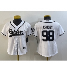Women's Las Vegas Raiders #98 Maxx Crosby White With Patch Cool Base Stitched Baseball Jersey