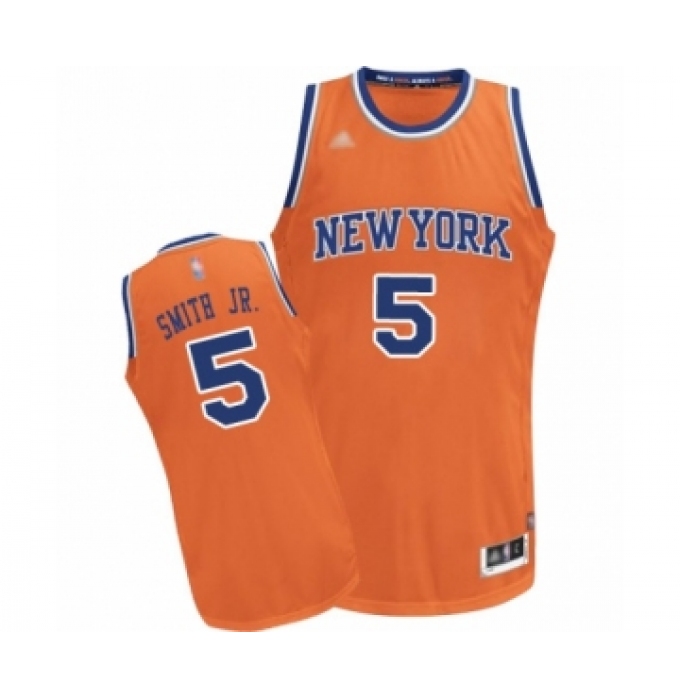 Men's New York Knicks #5 Dennis Smith Jr. Authentic Orange Alternate Basketball Jersey