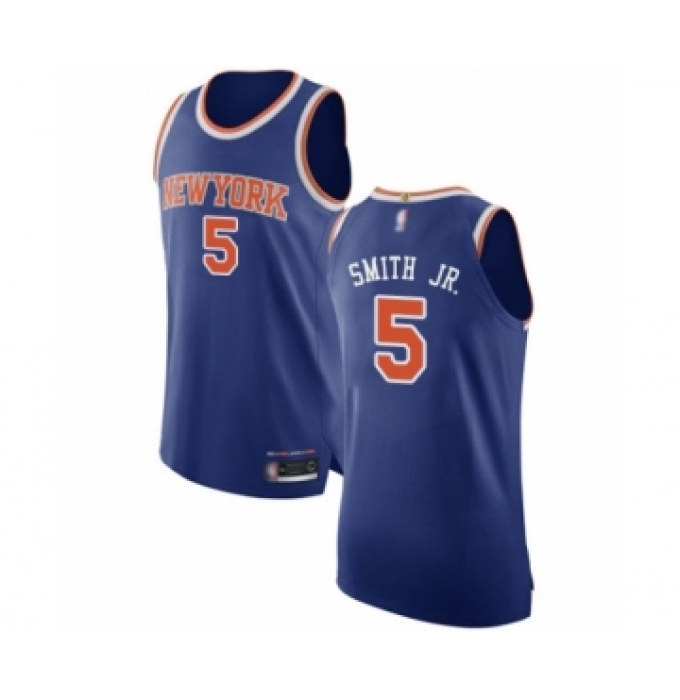 Men's New York Knicks #5 Dennis Smith Jr. Authentic Royal Blue Basketball Jersey - Icon Edition