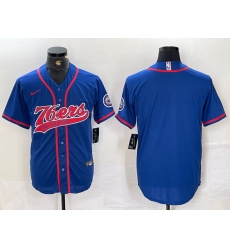 Men's Philadelphia 76ers Blue Black With Cool Base Stitched Baseball Jersey