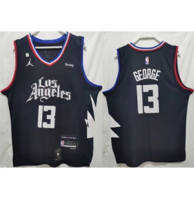 Men's Los Angeles Clippers #13 Paul George Black Stitched Jersey