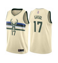 Men's Milwaukee Bucks #17 Pau Gasol Authentic Cream Basketball Jersey - City Edition