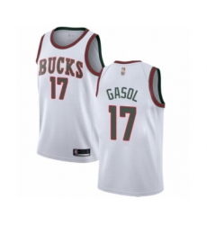 Men's Milwaukee Bucks #17 Pau Gasol Authentic White Fashion Hardwood Classics Basketball Jersey