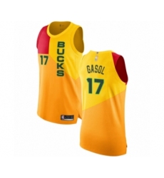 Men's Milwaukee Bucks #17 Pau Gasol Authentic Yellow Basketball Jersey - City Edition