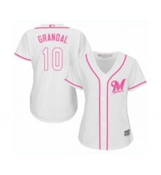Women's Milwaukee Brewers #10 Yasmani Grandal Authentic White Fashion Cool Base Baseball Jersey