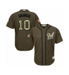 Youth Milwaukee Brewers #10 Yasmani Grandal Authentic Green Salute to Service Baseball Jersey