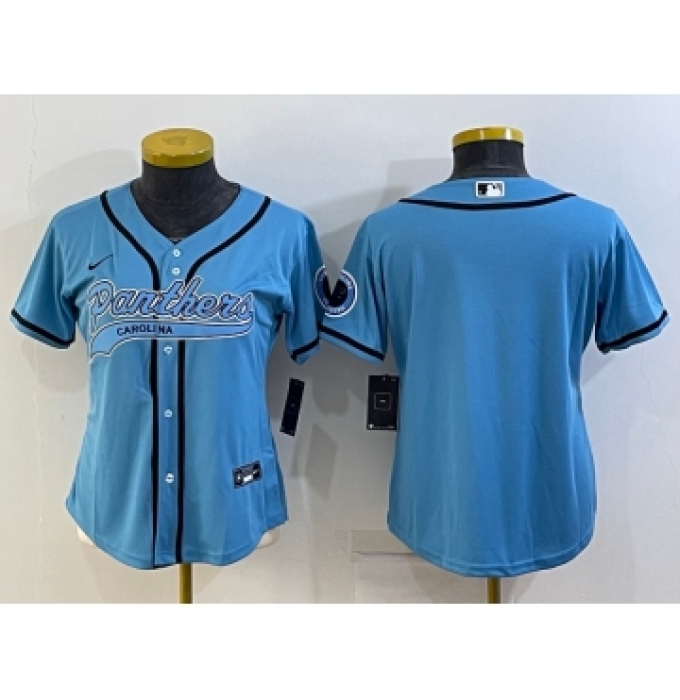 Women's Carolina Panthers Blank Blue With Patch Cool Base Stitched Baseball Jersey