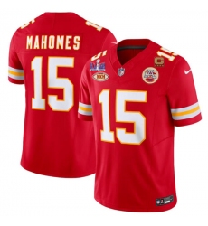 Men's Kansas City Chiefs #15 Patrick Mahomes Red 2024 F.U.S.E. Super Bowl LVIII With NKH And 4-star C Vapor Untouchable Limited Football Stitched Jersey