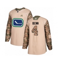Youth Vancouver Canucks #4 Jordie Benn Authentic Camo Veterans Day Practice Hockey Jersey