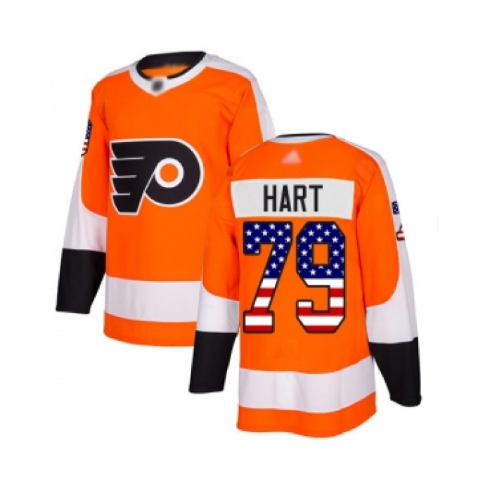 Youth Philadelphia Flyers #79 Carter Hart Authentic Orange USA Flag Fashion Hockey Jersey