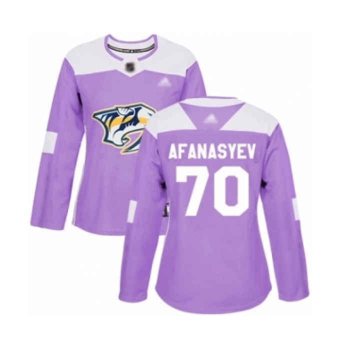 Women's Nashville Predators #70 Egor Afanasyev Authentic Purple Fights Cancer Practice Hockey Jersey