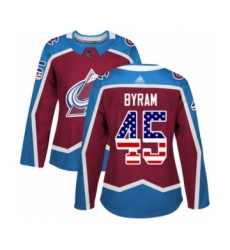 Women's Colorado Avalanche #45 Bowen Byram Authentic Burgundy Red USA Flag Fashion Hockey Jersey