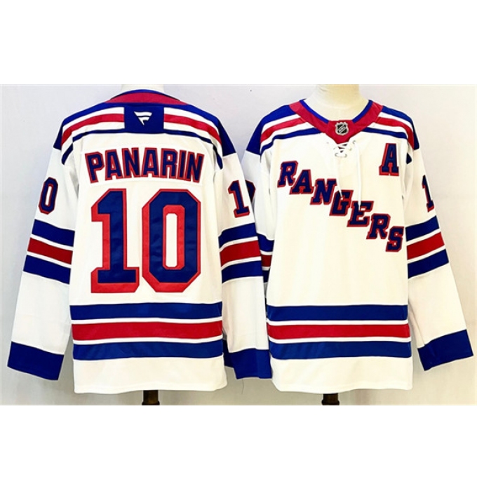 Men's New York Rangers #10 Artemi Panarin White With A 2024-25 Away Stitched Jersey
