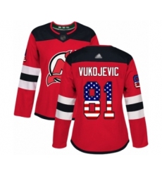 Women's New Jersey Devils #81 Michael Vukojevic Authentic Red USA Flag Fashion Hockey Jersey