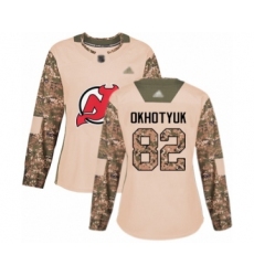 Women's New Jersey Devils #82 Nikita Okhotyuk Authentic Camo Veterans Day Practice Hockey Jersey