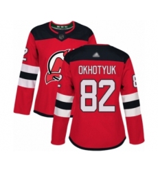 Women's New Jersey Devils #82 Nikita Okhotyuk Authentic Red Home Hockey Jersey