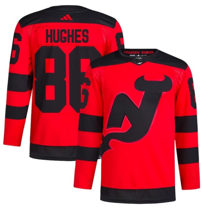 Men's New Jersey Devils #86 Jack Hughes Red 2023-2024 Stadium Series Stitched Jersey