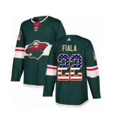 Men's Minnesota Wild #22 Kevin Fiala Authentic Green USA Flag Fashion Hockey Jersey