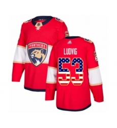 Men's Florida Panthers #53 John Ludvig Authentic Red USA Flag Fashion Hockey Jersey