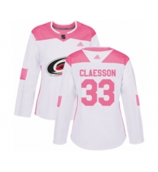 Women's Carolina Hurricanes #33 Fredrik Claesson Authentic White Pink Fashion Hockey Jersey