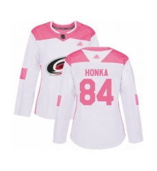 Women's Carolina Hurricanes #84 Anttoni Honka Authentic White Pink Fashion Hockey Jersey