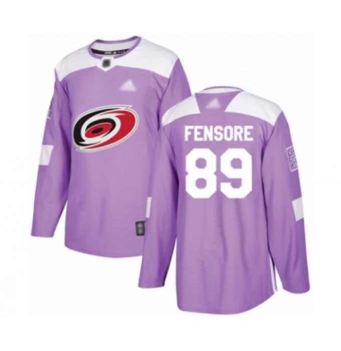 Men's Carolina Hurricanes #89 Domenick Fensore Authentic Purple Fights Cancer Practice Hockey Jersey