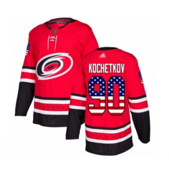 Men's Carolina Hurricanes #90 Pyotr Kochetkov Authentic Red USA Flag Fashion Hockey Jersey