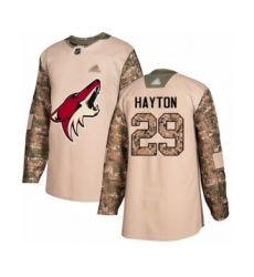 Youth Arizona Coyotes #29 Barrett Hayton Authentic Camo Veterans Day Practice Hockey Jersey