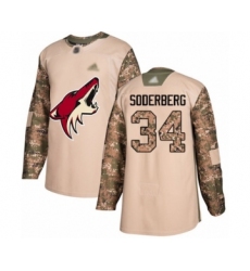 Youth Arizona Coyotes #34 Carl Soderberg Authentic Camo Veterans Day Practice Hockey Jersey