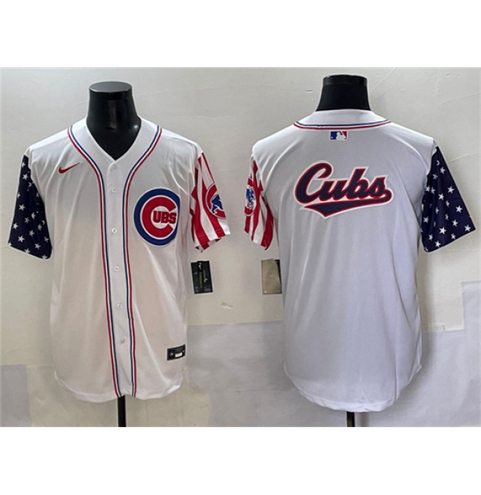 Men's Chicago Cubs Team Big Logo White 2025 Independence Day Vapor Premier Limited Stitched Baseball Jersey
