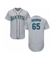 Men's Seattle Mariners #65 Brandon Brennan Grey Road Flex Base Authentic Collection Baseball Player Jersey